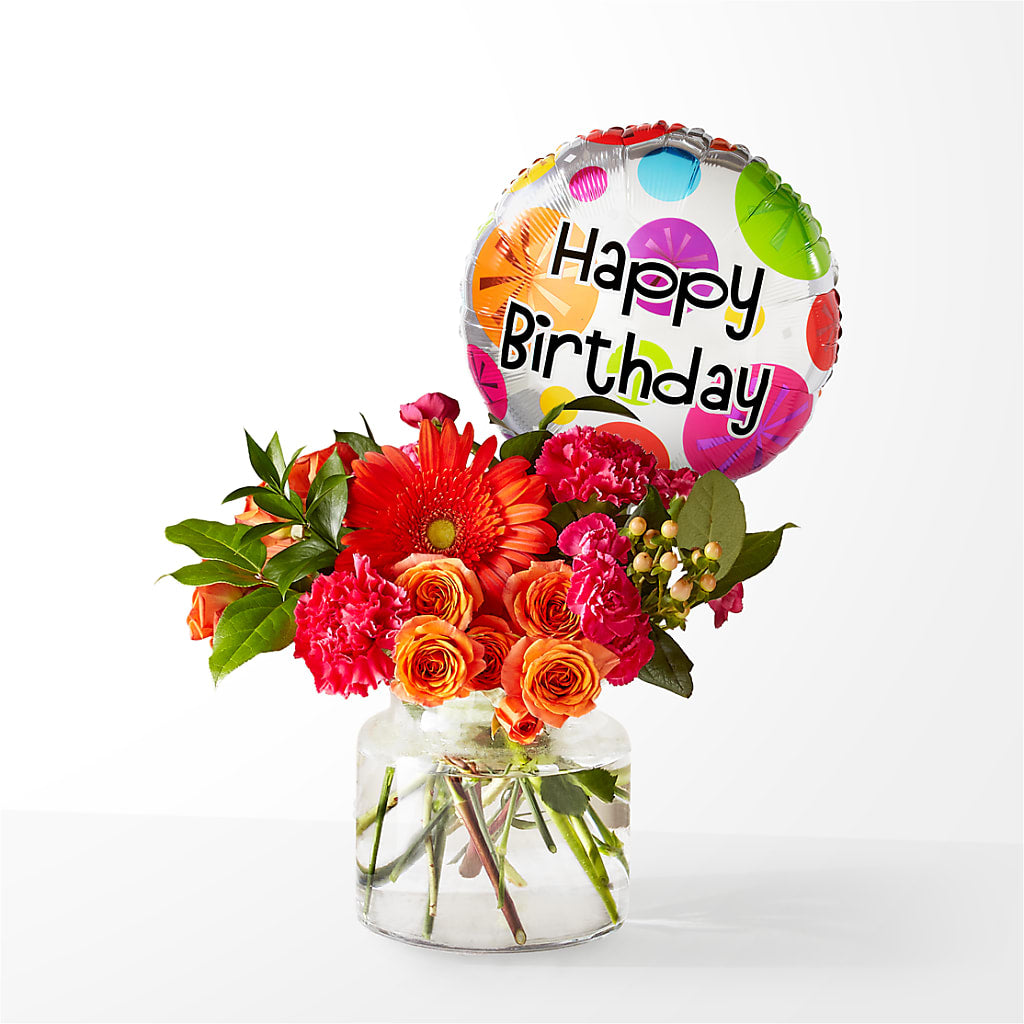 Fiesta Bouquet with Birthday Balloon – KAREN'S FLOWER KOTTAGE, Hayward CA