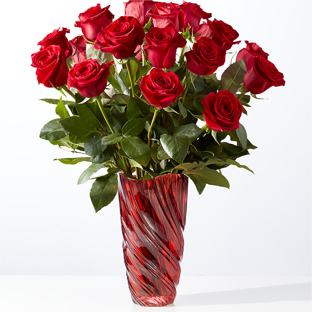 Classic Love Red Rose Bouquet with Luxe Swirl Vase – KAREN'S FLOWER KOTTAGE, Hayward CA