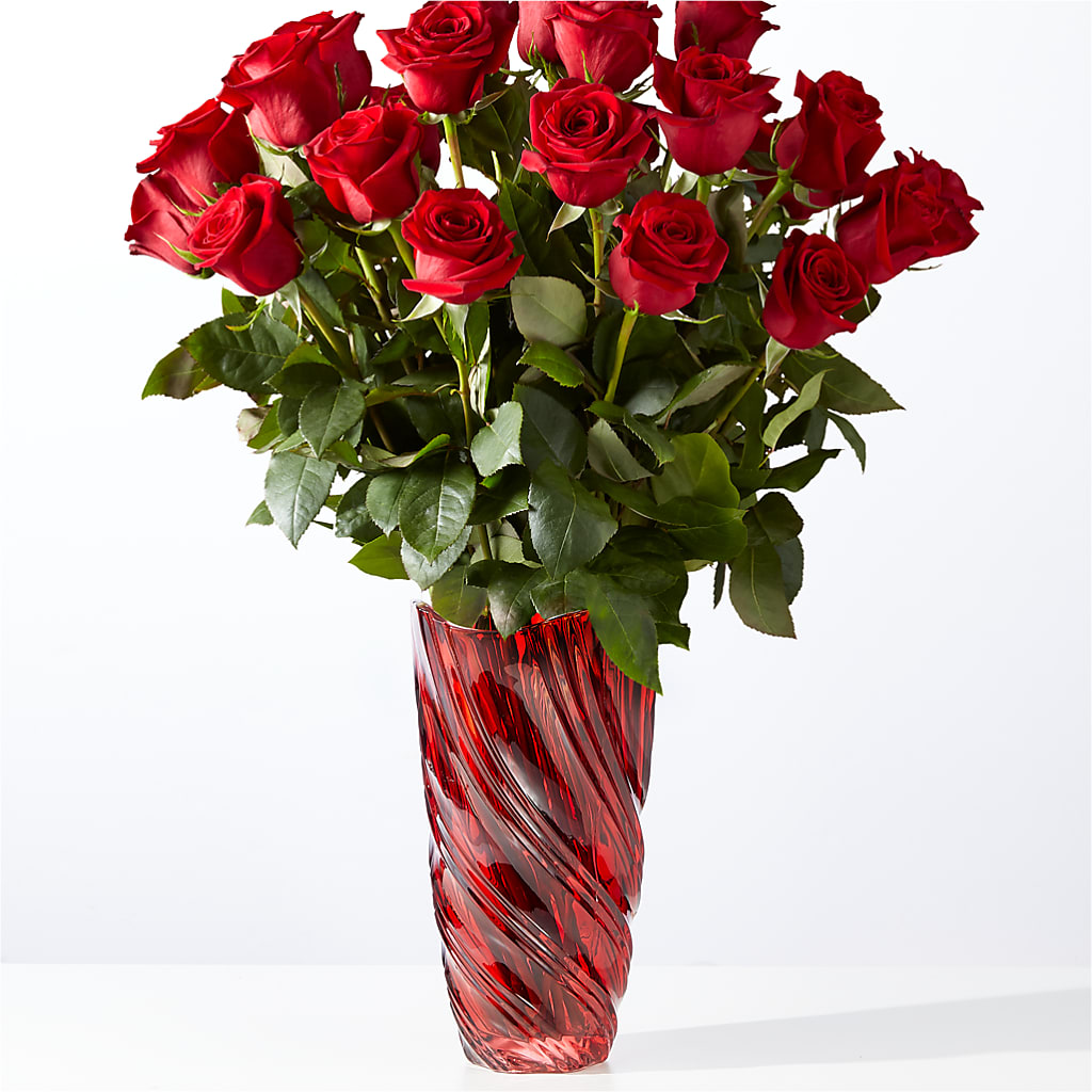 Classic Love Red Rose Bouquet with Luxe Swirl Vase – KAREN'S FLOWER KOTTAGE, Hayward CA