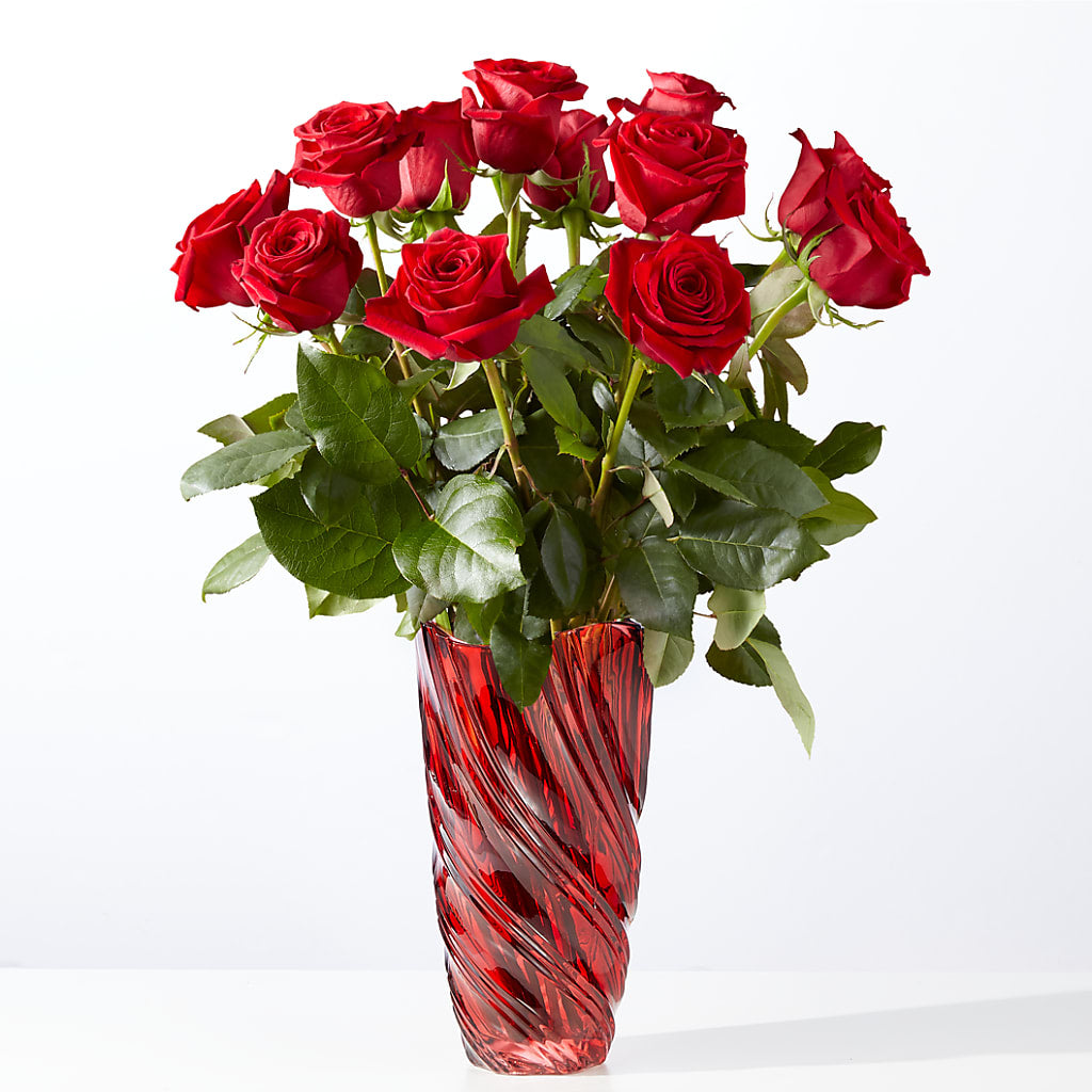 Classic Love Red Rose Bouquet with Luxe Swirl Vase – KAREN'S FLOWER KOTTAGE, Hayward CA