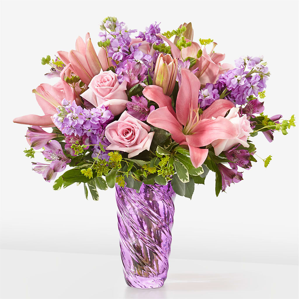 Precious Petals Bouquet with Luxe Swirl Vase – KAREN'S FLOWER KOTTAGE, Hayward CA