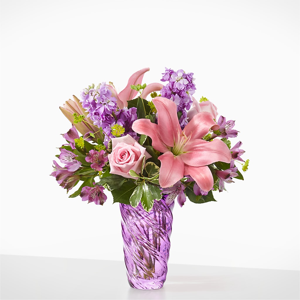 Precious Petals Bouquet with Luxe Swirl Vase – KAREN'S FLOWER KOTTAGE, Hayward CA