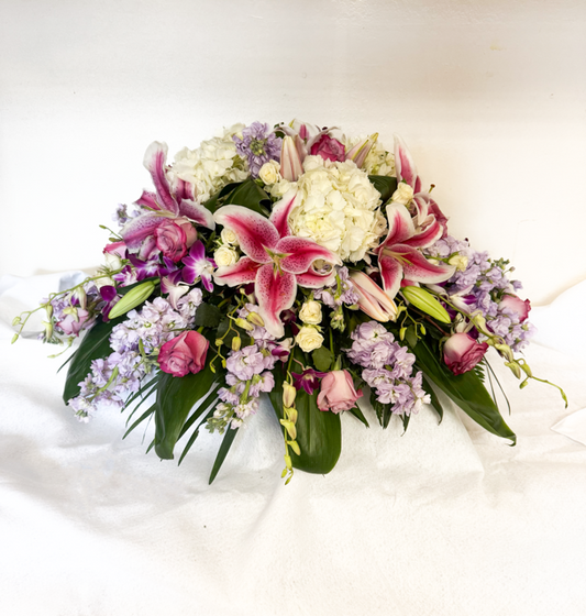 Lavender, White & Pink Casket Spray