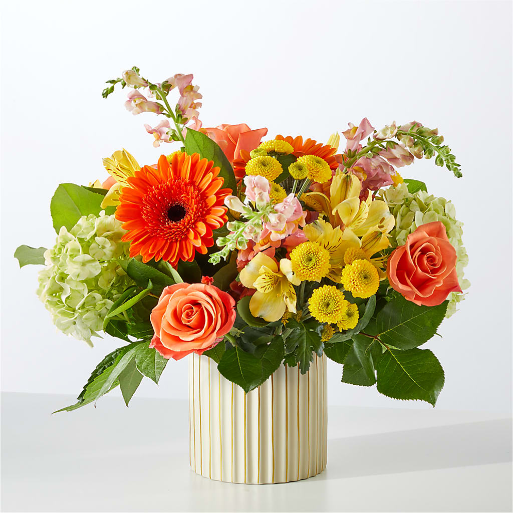 Autumn Sunshine Bouquet with Ivory Vase – KAREN'S FLOWER KOTTAGE, Hayward CA