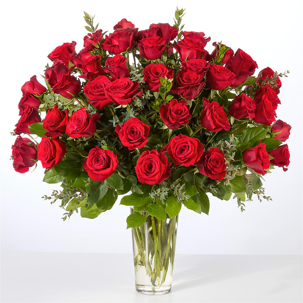 Forever Yours Fifty Stem Red Rose Bouquet – KAREN'S FLOWER KOTTAGE, Hayward CA